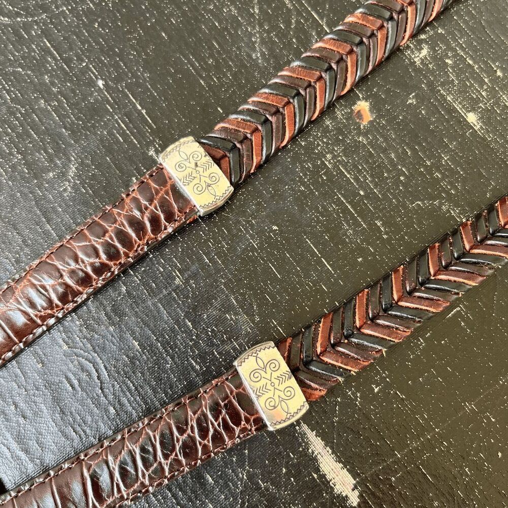 Brighton Brown Braided Leather Belt Silver Buckle & Accents L/34 - Picture 5 of 16